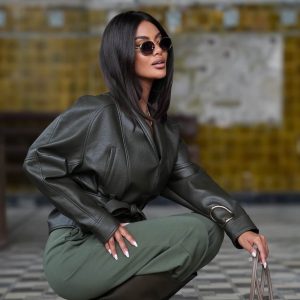 KURTKA Z EKO SKÓRY SLAY KHAKI